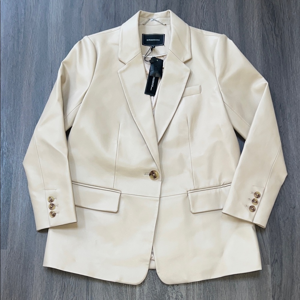 NWT BCBG Max Azria Vegan Leather Cream Women's Blazer